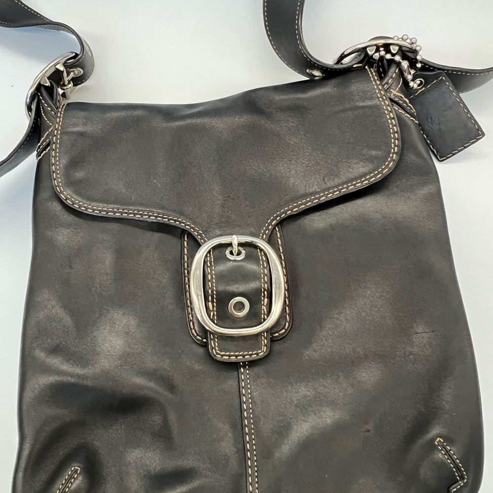 Coach Black Leather Crossbody Bag with Silver Buckle - Picture 4 of 10